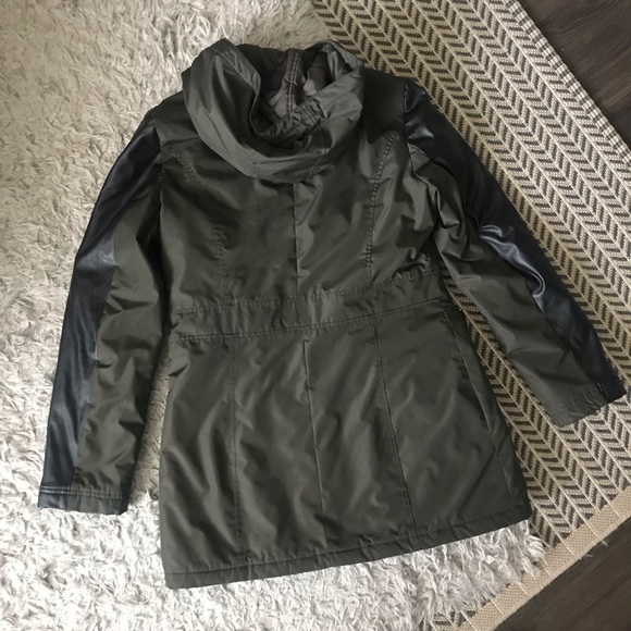 Nautica Jackets & Coats Nautica Army Green Leather Hooded Coat